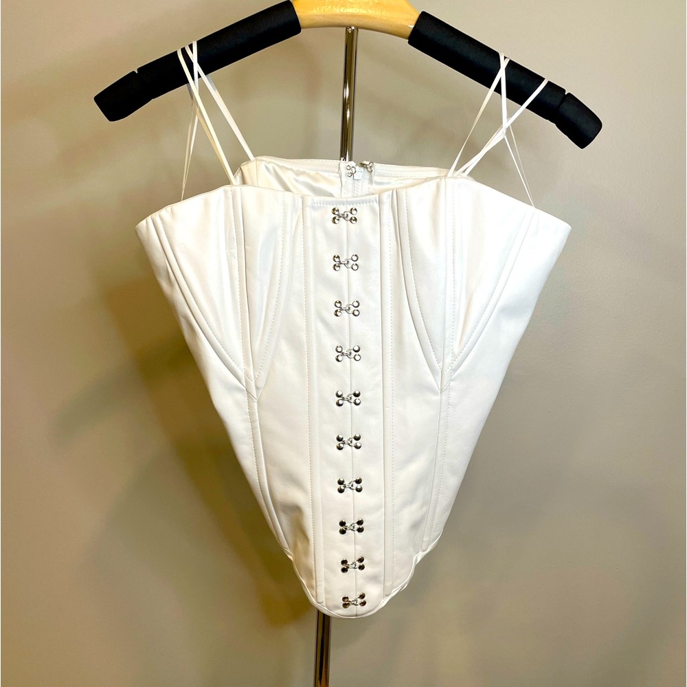 AKIRA White Corset Top with Hook-Front Closure